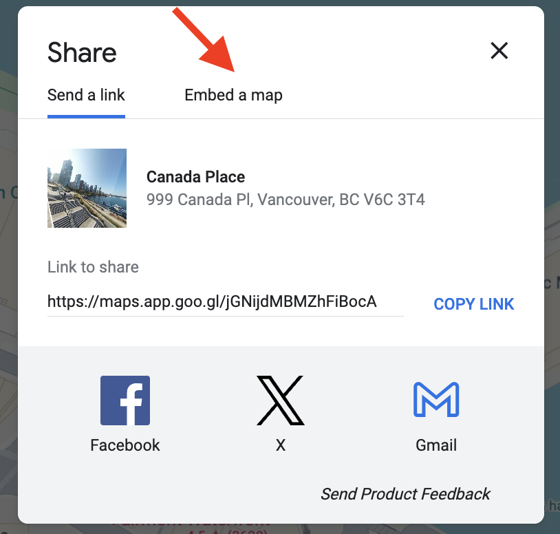 Google Maps Share Modal